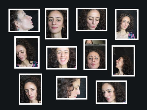 Collage aus Gesichtern der jungen Frau auf Schwarzem Untergrund